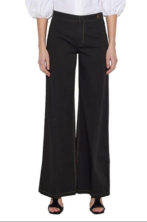 CÂLLAS Pants - CALLAS MILANO Jane Cotton Stretch Flare Trousers - Black Size 48 USA 12 wide-leg